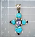 Click to view larger image of David Troutman Kingman Turquoise Sterling Silver Cross (Image5)