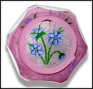 “J” Glass: Blue clematis bouquet paperweight (Image1)