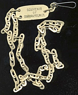 Vintage Flat Celluloid Necklace Grand Rapids Mich. With (Image1)