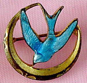 Antique Enamel Bluebird Pin (Image1)