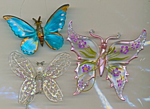 Glass Butterfly Christmas Ornaments Set Of 3