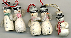Vintage Snowmen Ornaments Set Of 5