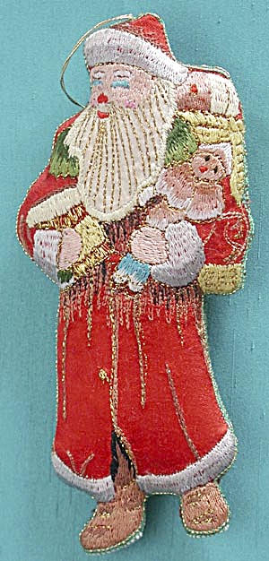 Embroidered Santa Christmas Ornament