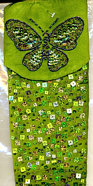 Green Peacockt Beaded & Sequin Butterfly Stocking (Image1)