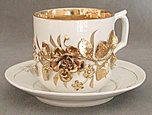 Vintage Mustache Cup With 3 Dimensional Gold Rose