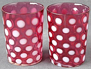 Vintage Cranberry Dot Optic Tumblers (Image1)