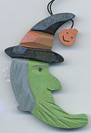 Vintage Wooden Witch Ornament Set Of 2 (Image1)