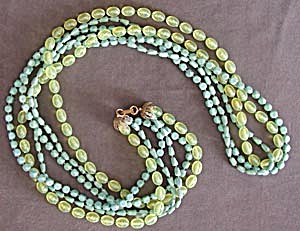 Vintage Aqua & Vaseline Colored Plastic Necklace (Image1)
