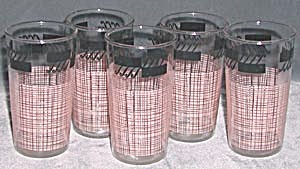 Vintage Pink, White & Black Drinking Glasses Set of 5 (Image1)
