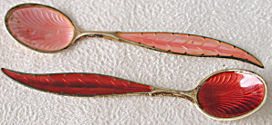 Vintage Enamel Spoons Set Of 2