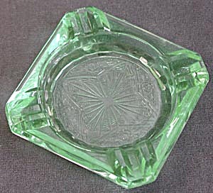 Green Depression Glass Square Ashtray (Image1)