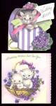 Click here to enlarge image and see more about item BC9: Vintage Birthday Cards: 2 Cats in Basket Cat in Hatbox