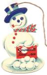 Click here to enlarge image and see more about item BREWAD61: Snowball Squirt & Gin Double Sided Die Cut Snowman Sign