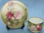 Click to view larger image of Vintage Large Painted Roses Cup & Saucer (Image2)