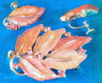 Vintage Lisner Pink Lucite Leaf Pin/Pendant & Earrings