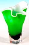 Vintage Green Cased Art Glass Handkerchief Vase