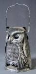 Click here to enlarge image and see more about item HVG2: Vintage Halloween Silver & Black Metal Owl Lantern