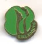Click here to enlarge image and see more about item ASP119: Girl Scouts Green Gold Pin with Faces 