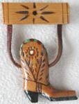Vintage Wooden Hand Carved & Painted Cowboy Boot Pin