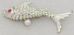 Click here to enlarge image and see more about item JVCFA5: Vintage Fish Pin with Real Pearl