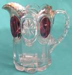 Antique Large Red Flash Pattern Glass Pitcher