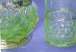 Click to view larger image of Antique Vaseline Glass Pitcher & 3 Glasses (Image2)