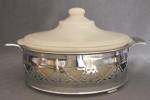 Click to view larger image of Vintage Fire King Ivory Casserole with Holder (Image1)