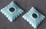 Vintage Pair of Blue Milk Glass Square Bobeches
