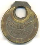Click here to enlarge image and see more about item PR14: Antique Vintage Brass Excelsior 6 Lever Pancake Padlock