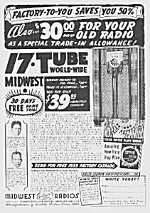 1938 MIDWEST WOODEN FLOOR RADIO Mag. Ad (Image1)