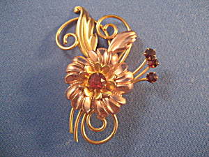 14kt Gold Filled Ruby Flower Brooch