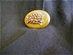 Click here to enlarge image and see more about item 122: Vintage Celluloid Pin Mounted on Wood