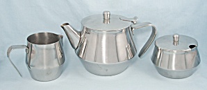 Stainless Steel Tea Pot, Covered Sugar, Creamer