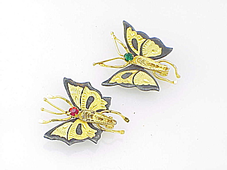 Vintage Damascene Style Butterfly Or Insect Scatter Pin Brooches
