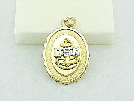 LAMODE SILVER AND GOLD TONE USN NAVY SYMBOL PENDANT OR CHARM  (Image1)
