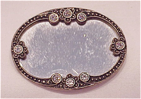 Silver Tone Rhinestone And Mirror Brooch