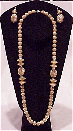 Long Faux Pearl Necklace And Matching Pierced Earrings Set