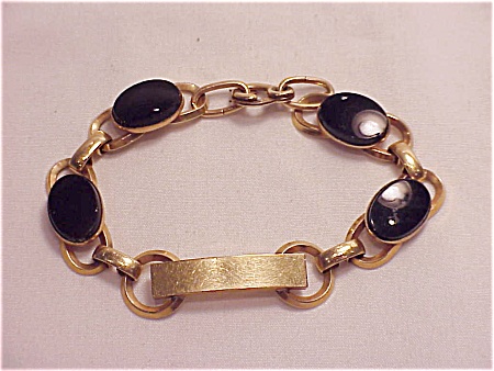 Vintage 10k Gold Filled Onyx Id Bracelet Signed La Mode