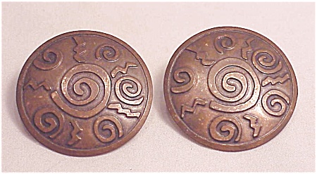 COPPER PIERCED EARRINGS WITH STAMPED DESIGNS SIGNED CHICO'S (Image1)