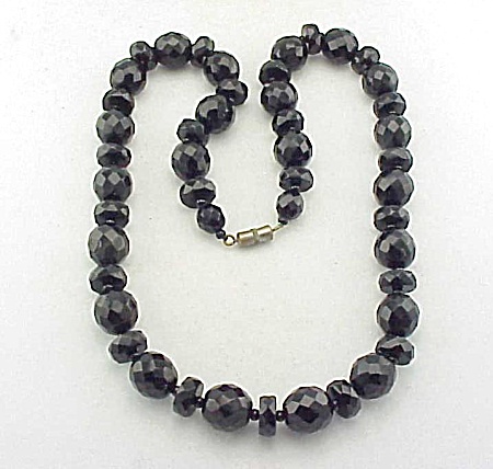 Vintage Unique Black Faceted Glass Bead Choker Necklace
