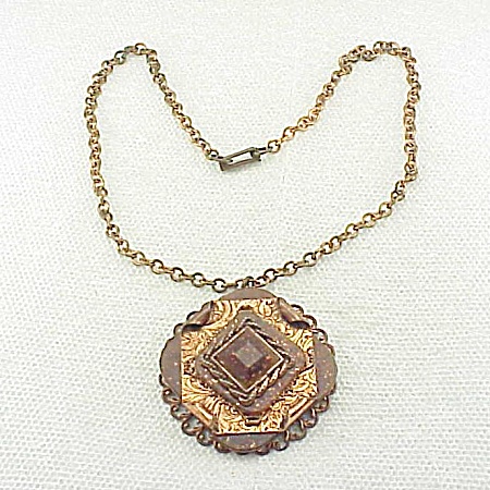 Vintage Copper And Confetti Lucite Pendant Necklace