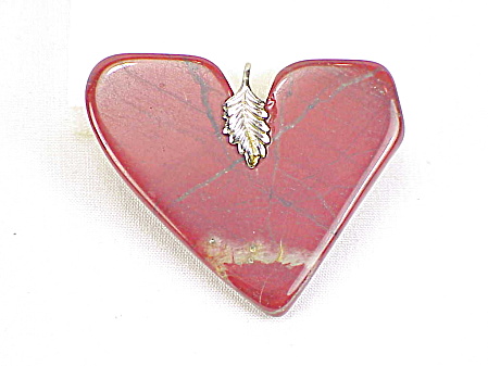 Large Red Agate Stone Heart Pendant With Silver Bail