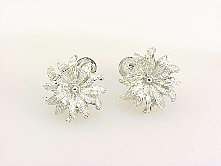 Vintage Danecraft Silver Flower Screw Back Earrings