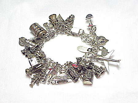 Vintage Sterling Silver Travel Souvenir Charm Bracelet 101 Grams