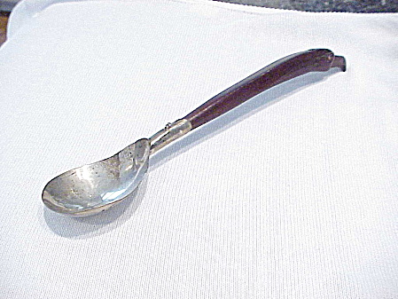 Signed Mexican Sterling Silver Carved Wood Eagle's Head Serving Spoon