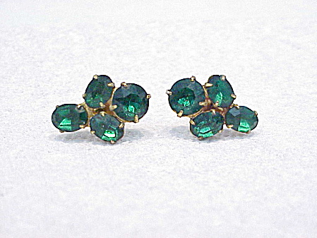 Vintage Emerald Green Rhinestone Screw Back Earrings