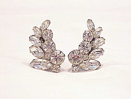 Vintage Clear Brilliant Rhinestone Clip Earrings