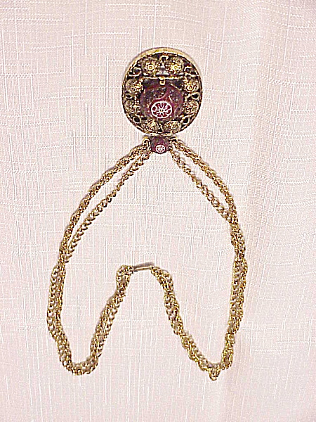 Vintage Celebrity Purple Glass Cabachon Pendant Necklace