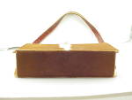 Click to view larger image of VINTAGE BROWN AND CREAM COW HIDE LEATHER PURSE HANDBAG WITH STRIPE (Image4)