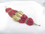Click to view larger image of VINTAGE TRIBAL WIDE RED CORAL INLAY AND BEAD BRACELET (Image3)